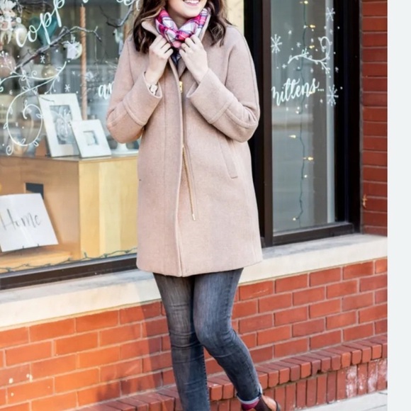 J.Crew Stadium Cocoon Nello Gori Wool Blend Beige Tan Peacoat Sz 0 - Picture 2 of 9